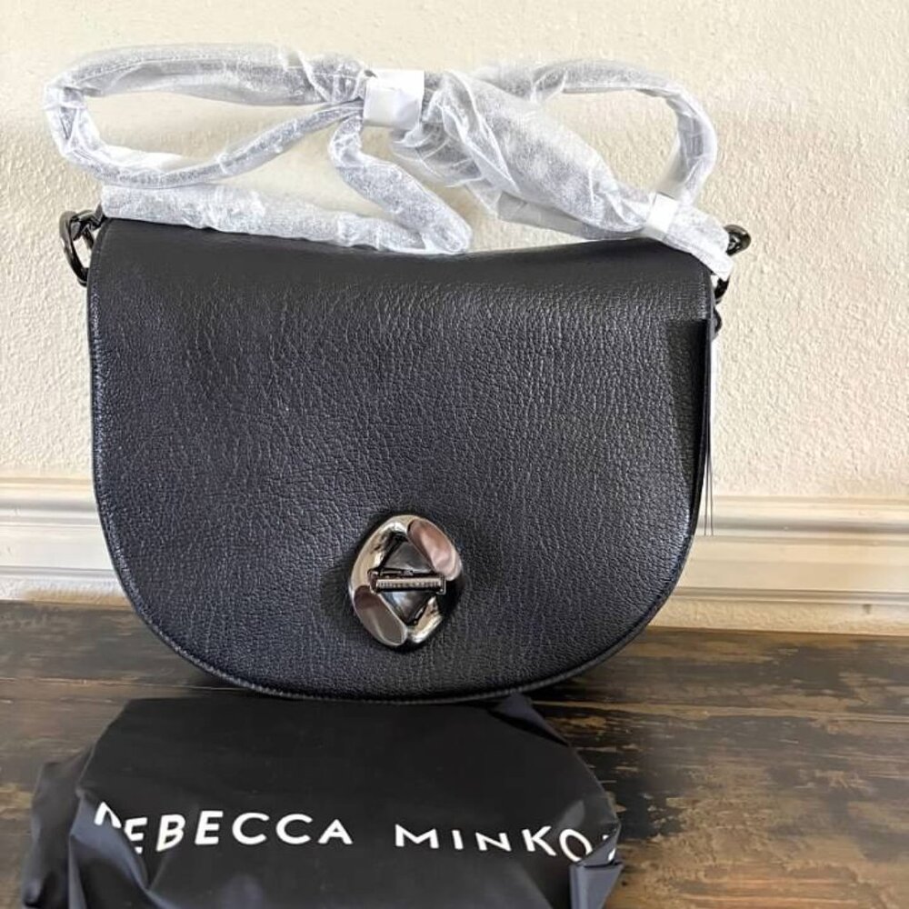 Rebecca Minkoff Large G Leather Saddle Bag Black- NWT